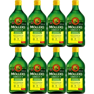 Cytrynowy Tran Mollers Gold D3 A E Omega-3 Cytryna Mózg Odporność 8x500 4L