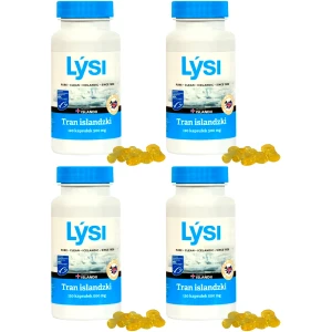 Tran islandzki LYSI kapsułki Omega 3 Witaminy A D E 500 mg 4x120 480 szt.