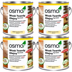 Wosk twardy olejny do drewna OSMO Podłogi i Schody Bezbarwny Mat 4x 750ml