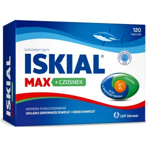 Olej z wątroby rekina Czosnek Iskial Max witamina D3 suplement 120 szt.