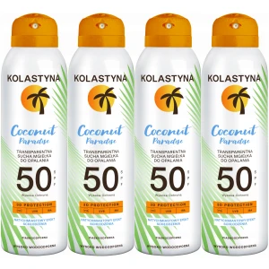Transparentna mgiełka do opalania Kolastyna SPF 50 Coconut Paradise Sucha 4x
