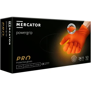 Rękawice nitrylowe MERCATOR Powergrip Orange mocne L 50 szt. (1)